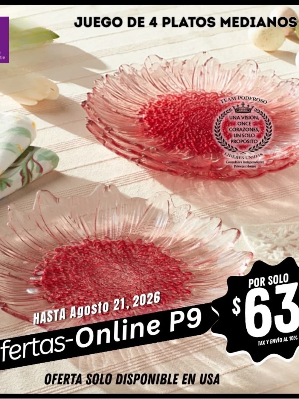 Pink Glass Floral Salad Plates - Brand: